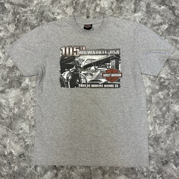 Harley Davidson 105th Anniversary Milwaukee, USA Shirt Size large Y2K Grey 2008 - Picture 1 of 7